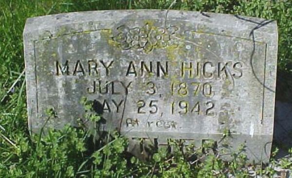 Mary Ann Hicks Gravestone