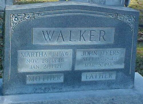 Martha J Law and John Myers Walker Gravestone