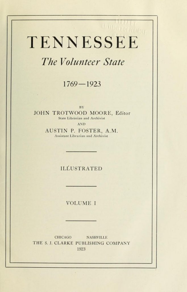 Tennessee The Volunteer State 1769-1923 title page